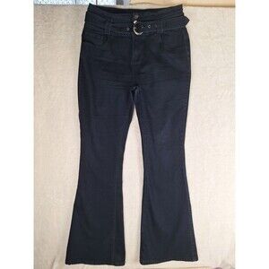 Mitzi Michel Button Front Jeans Juniors 15 Flare Black High Rise Belted 30x33